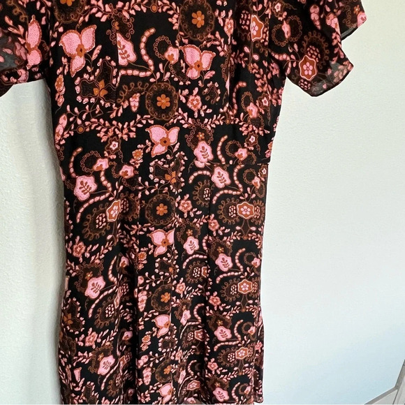 NWOT A.L.C. Emile Floral Cold Shoulder Silk Dress Black Henna Pink  Women’s 4 - Picture 7 of 14